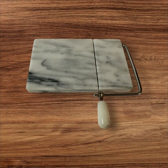 Vintage White Marble Cheese Board With Wire Slicer 5”x 8” Charcuterie - Picture 7 of 11